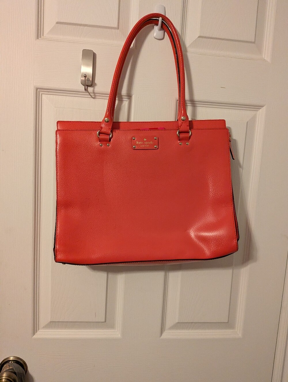 kate spade Coral-Pink Pebbled Leather Tote -Flamingo Wellesley Kory Tote Bag